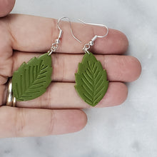Load image into Gallery viewer, Large Leaf 1 Solid Green Dangle Handmade Earrings

