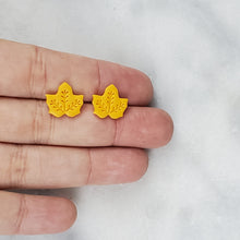 Load image into Gallery viewer, Small Leaf 2 Solid Yellow Post Handmade Earrings
