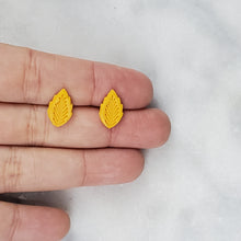 Load image into Gallery viewer, S Leaf 1 Solid Yellow Post Handmade Earrings
