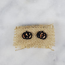 Load image into Gallery viewer, Small Wide Pumpkin Black Leopard Print Post Handmade Earrings
