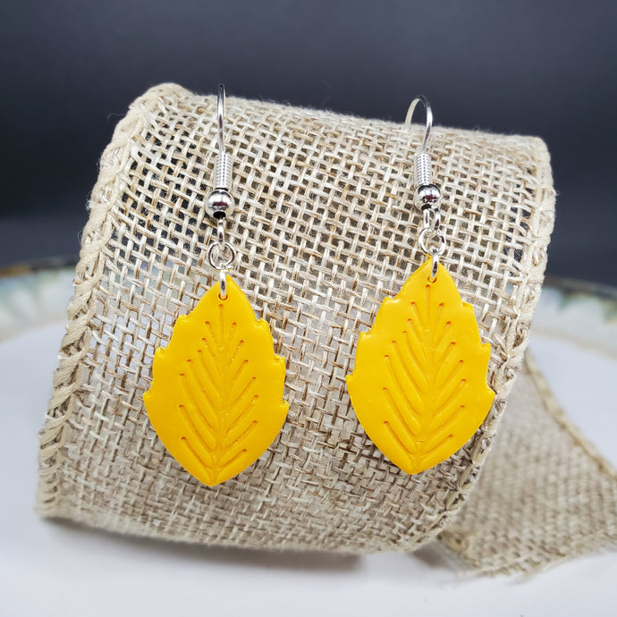 M Leaf 1 Solid Yellow Dangle Handmade Earrings
