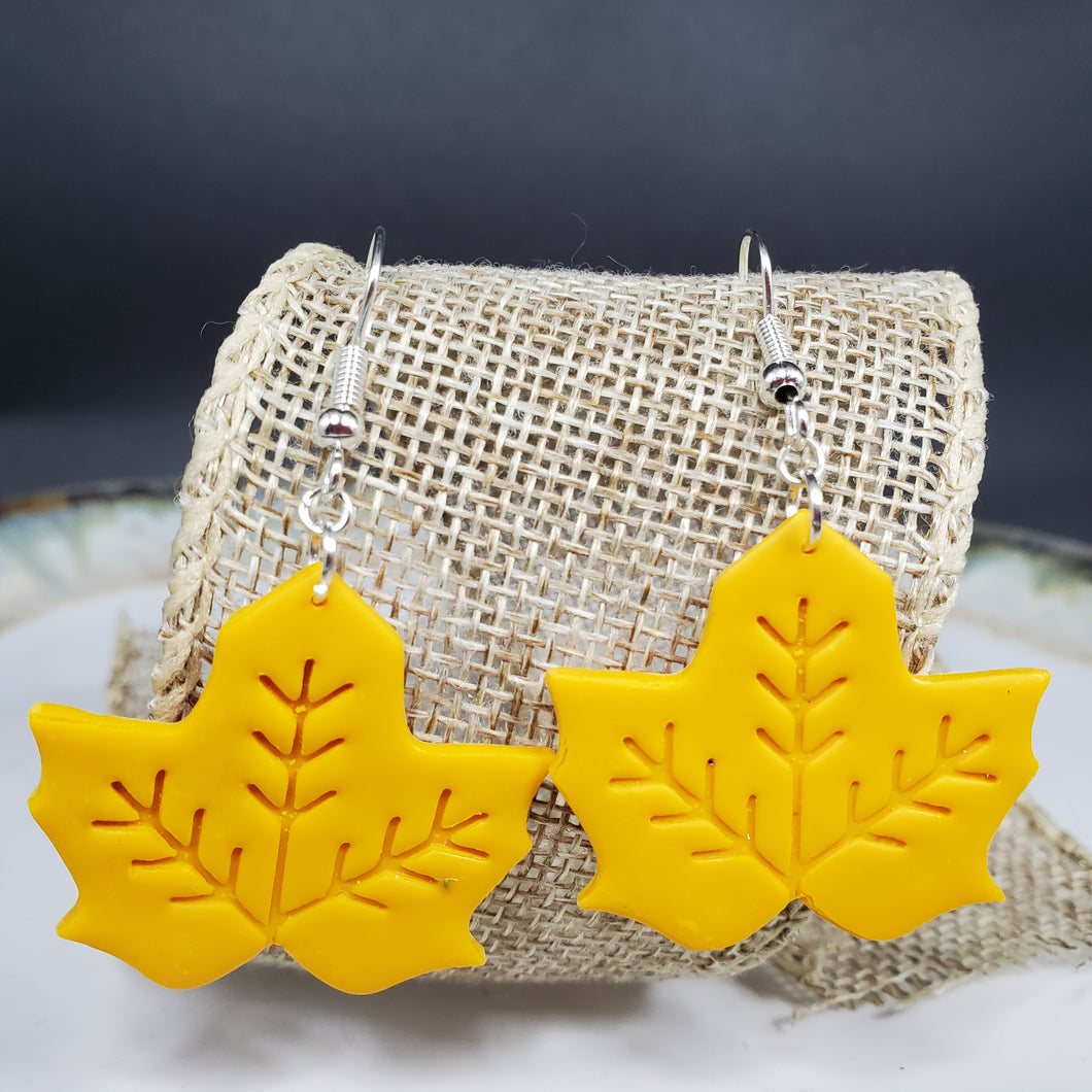 Large Leaf 2 Solid Yellow Dangle Handmade Earrings
