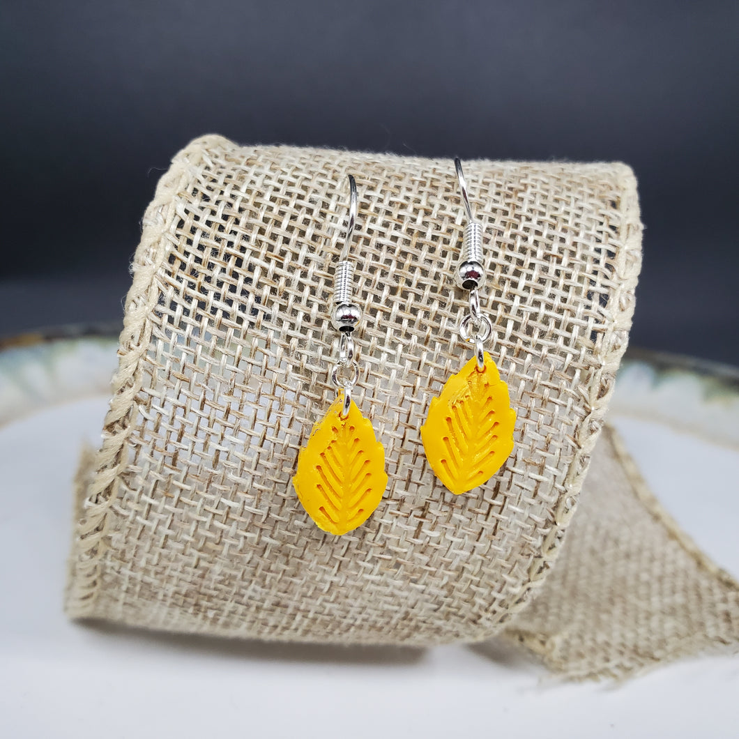 Small Leaf 1 Solid Yellow Dangle Handmade Earrings