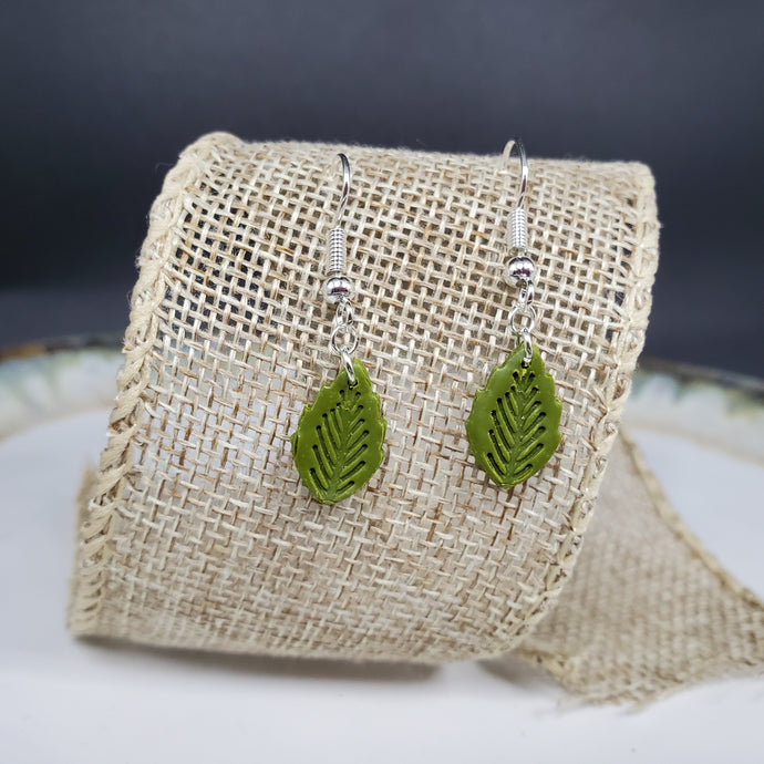 S Leaf 1 Solid Green Dangle Handmade Earrings