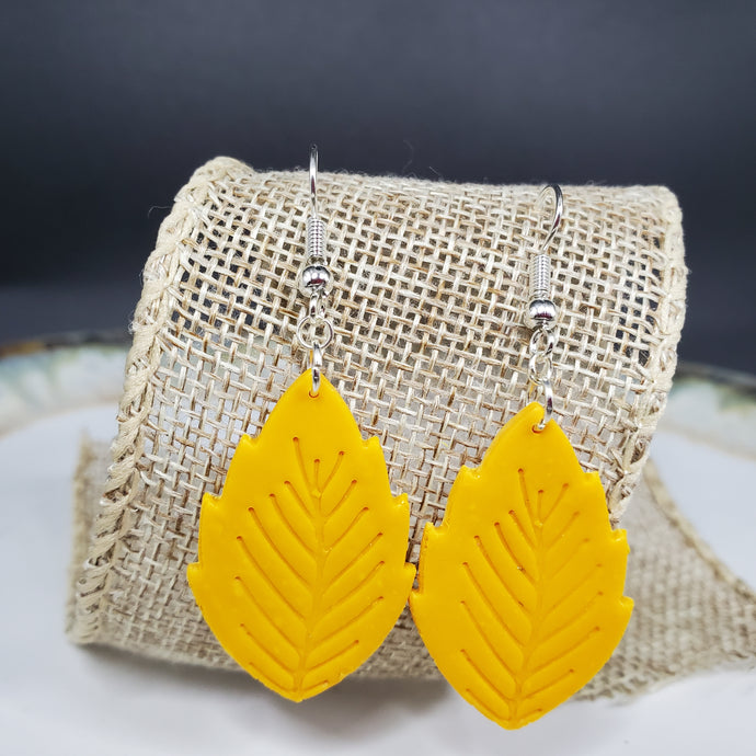 L Leaf 1 Solid Yellow Dangle Handmade Earrings