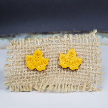 Load image into Gallery viewer, Small Leaf 2 Solid Yellow Post Handmade Earrings
