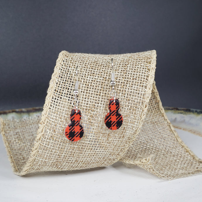 S Snowman Red/Black Buffalo Plaid Dangle Handmade Earrings
