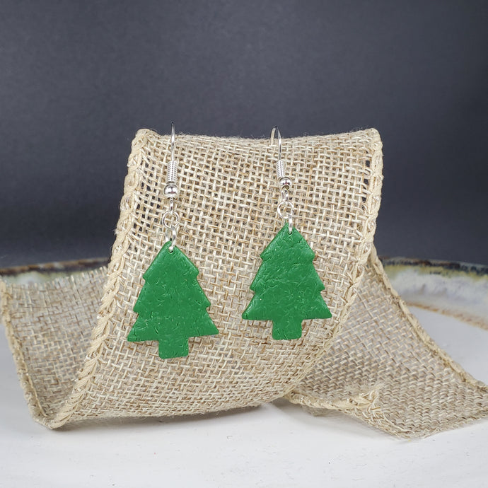 M Christmas Tree Green Dangle Handmade Earrings