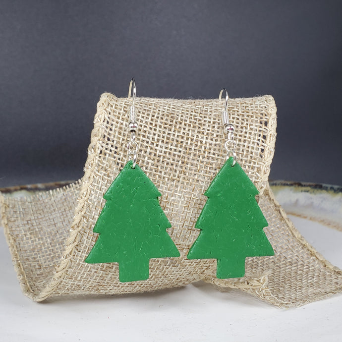 L Christmas Tree Green Dangle Handmade Earrings