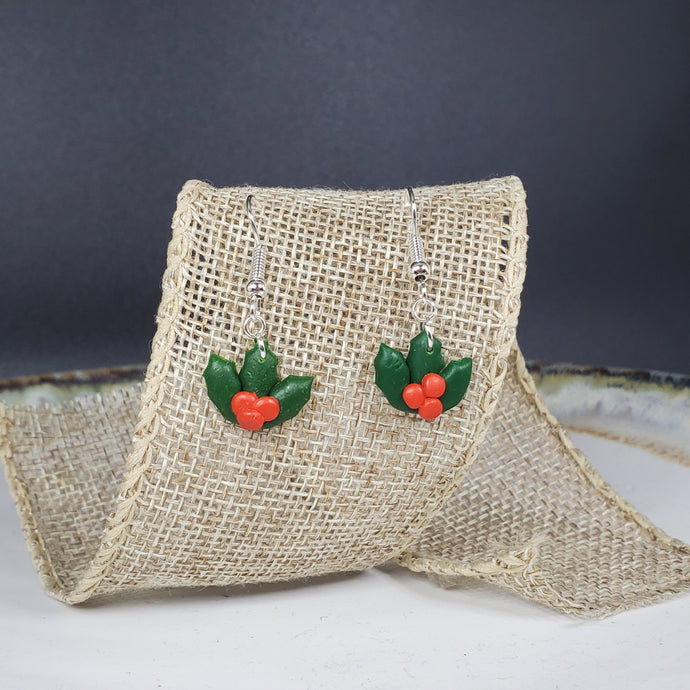 S Holly Leaf Handmade Polymer Clay Dangle Handmade Earrings