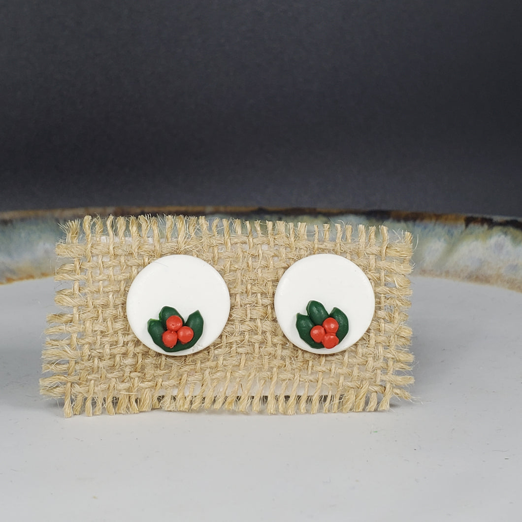 Holly on White Circle Post Earrings