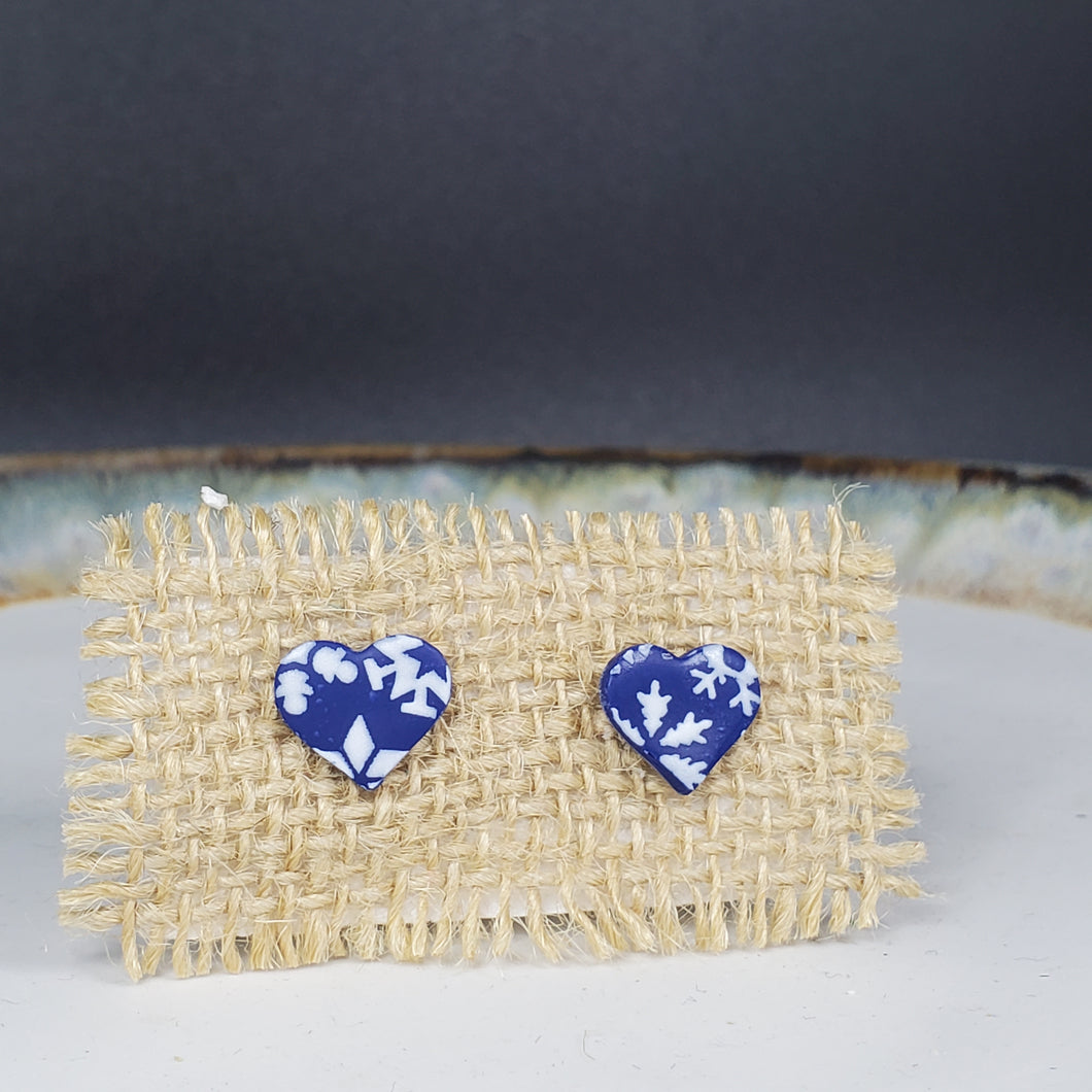 Heart Navy Snowflake Post Earrings