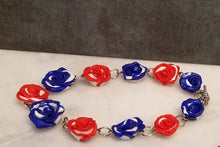 Load image into Gallery viewer, Red &amp; Blue Edged Polymer Clay Rose Bracelet
