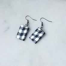 Load image into Gallery viewer, White Buffalo Plaid Polymer Clay Rectangle Dangle Handmade Earrings
