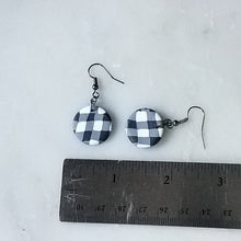 Load image into Gallery viewer, White Buffalo Plaid Polymer Clay Circle Dangle Earrings
