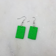 Load image into Gallery viewer, Green and Silver Rectangle Dangle Handmade Earrings
