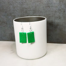 Load image into Gallery viewer, Green and Silver Rectangle Dangle Handmade Earrings
