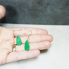 Load image into Gallery viewer, Green and Silver Small Tear Drop Dangle Earrings
