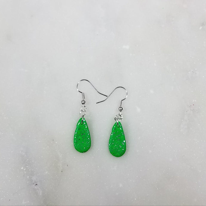 Green and Silver S Tear Drop Dangle Handmade Earrings