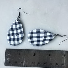 Load image into Gallery viewer, White Buffalo Plaid Polymer Clay Large Teardrop Dangle Earrings
