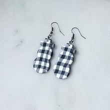 Load image into Gallery viewer, White Buffalo Plaid Polymer Clay Large Snowman Dangle Earrings
