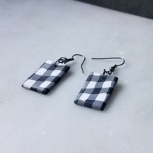 Load image into Gallery viewer, White Buffalo Plaid Polymer Clay Rectangle Dangle Earrings
