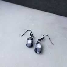 Load image into Gallery viewer, White Buffalo Plaid Polymer Clay Mini Snowman Dangle Handmade Earrings
