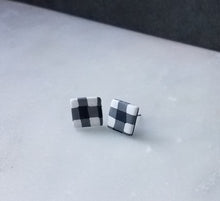 Load image into Gallery viewer, White Buffalo Plaid Polymer Clay Square Post Earring
