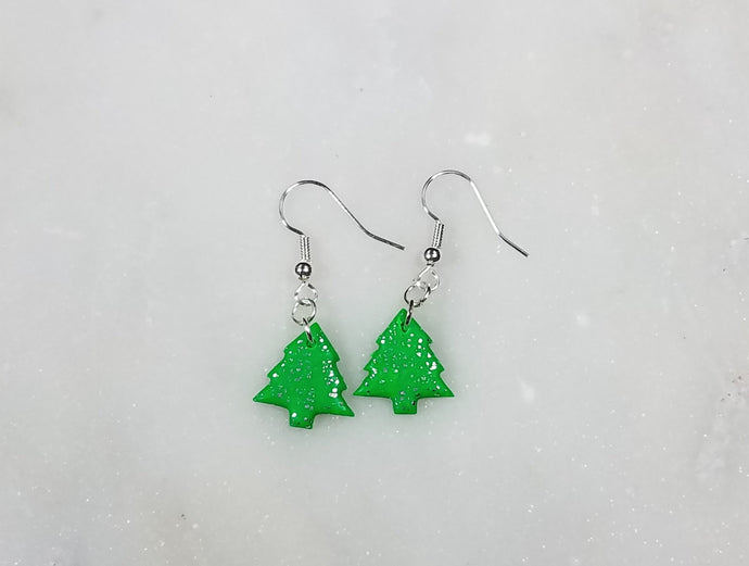 Green and Silver Christmas Tree S Dangle Handmade Earrings