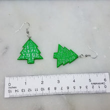 Load image into Gallery viewer, Green and Silver Christmas Tree Medium Dangle Earrings
