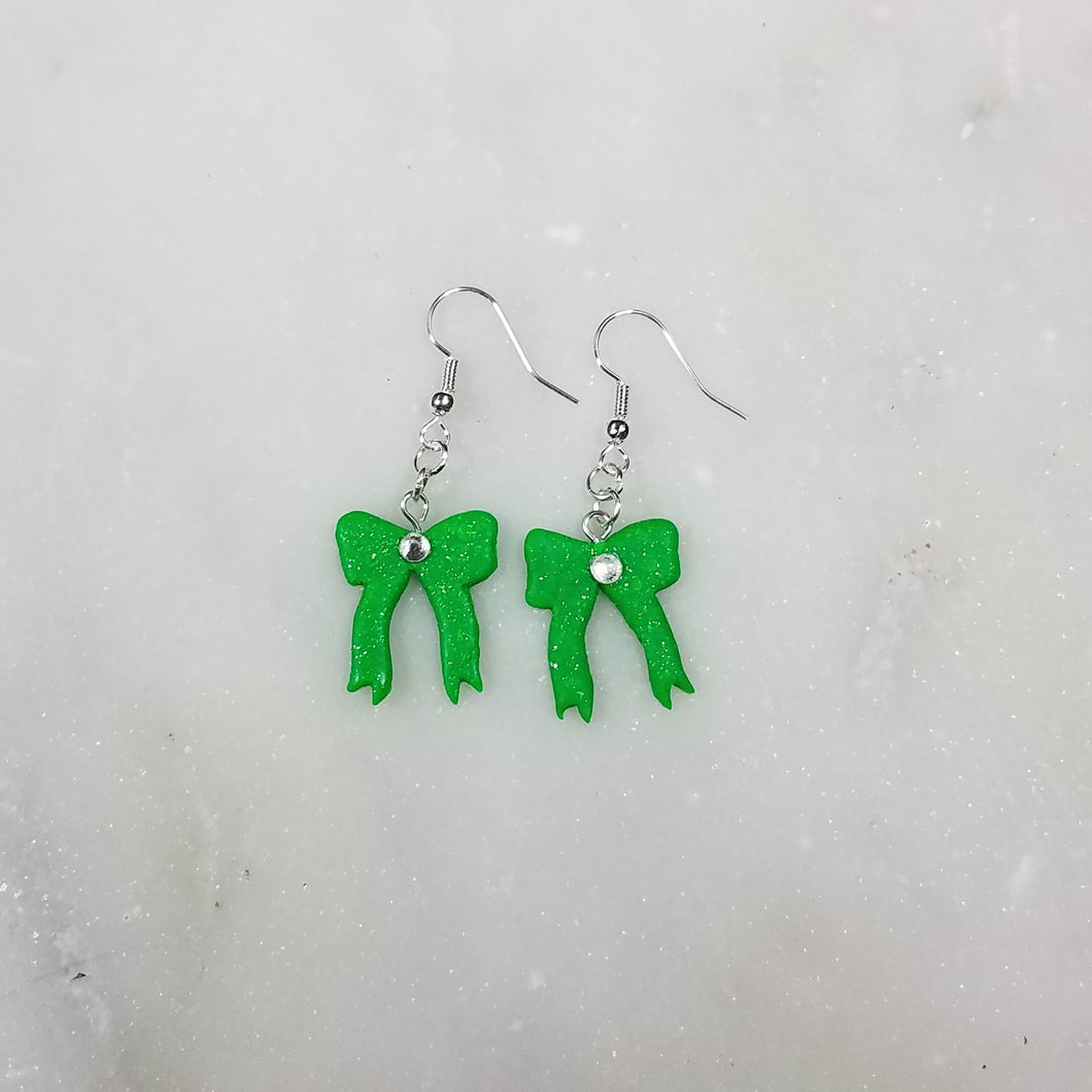 Green and Silver Christmas Tree Small Dangle Earrings