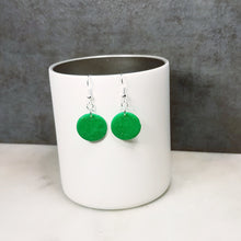 Load image into Gallery viewer, Green and Silver Circle Dangle Earrings

