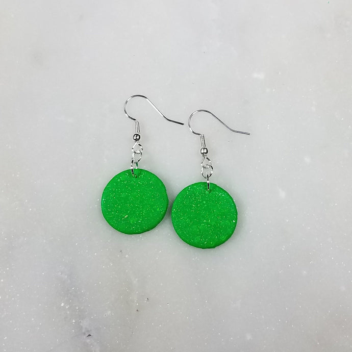 Green and Silver Circle Dangle Handmade Earrings