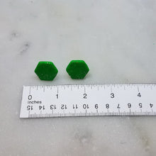 Load image into Gallery viewer, Green and Silver Hexagon Post Handmade Earrings
