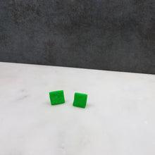 Load image into Gallery viewer, Green and Silver Square Post Earrings
