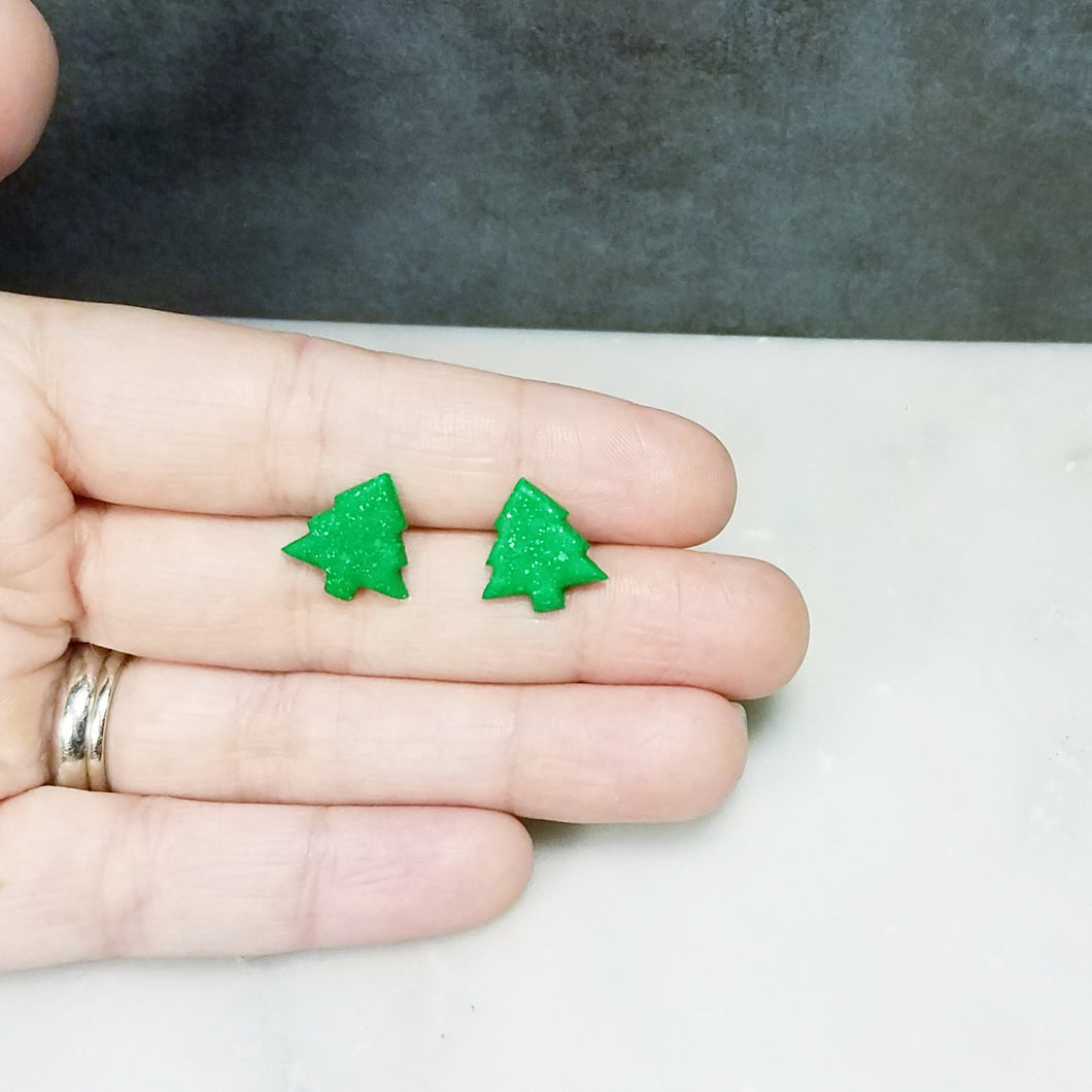 Green and Silver Christmas Tree Post Earrings