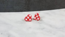Load image into Gallery viewer, Red and white buffalo plaid heart post/stud earrings
